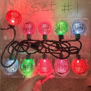 Glass ornament multi color Christmas lights.
